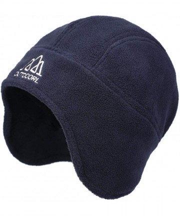 Skullies & Beanies Flammi Men's Warm Fleece Earflap Hat Winter Skull Cap Beanie with Ear Covers - Dark Blue - CN12MSKCOZP $18.57