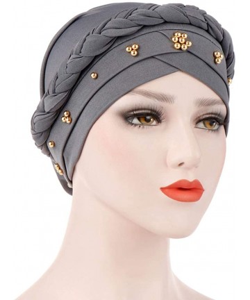 Skullies & Beanies Womens Braided Head Wraps Muslim Hair Scarves Turban Headwear Chemo Hats - Gray - CT18WC7ALEZ $17.73