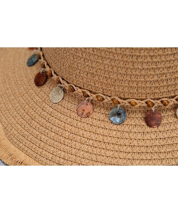 Sun Hats Women Straw Sun Protection Hat Travel Summer Beach Cap Gardening Foldable UPF Seashell/Bow Decoration - Khaki - C818...