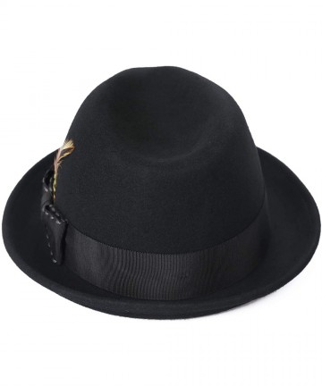 Fedoras Unisex Classic Fedora Hats Wool Felt Trilby Hat with Bowknot Feather - Black-037 - C718I5NRALG $41.99