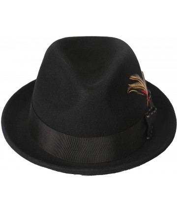 Fedoras Unisex Classic Fedora Hats Wool Felt Trilby Hat with Bowknot Feather - Black-037 - C718I5NRALG $41.99