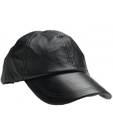 Baseball Caps Solid Genuine Leather Baseball Cap- Black- Adjustable size - C91122UT5VN $22.40