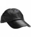 Baseball Caps Solid Genuine Leather Baseball Cap- Black- Adjustable size - C91122UT5VN $22.40