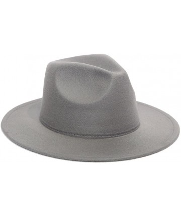 Fedoras Wide Brim Jazz Hat Women's Vintage Fedora Hats British Style - Grey 2 - CK17YLKWTLO $32.88