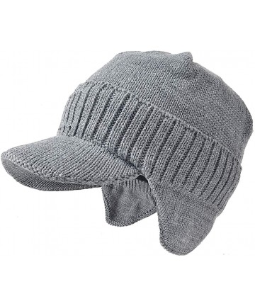 Skullies & Beanies Cable Visor Beanie Black Men Knit Winter Hats - B323-grey - C718KM3CU6Z $17.05