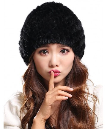 Skullies & Beanies Womens Genuine Mink Fur Knitted Hat Winter Beanie Warm Cap - Black - CB12N6MKKL1 $31.88