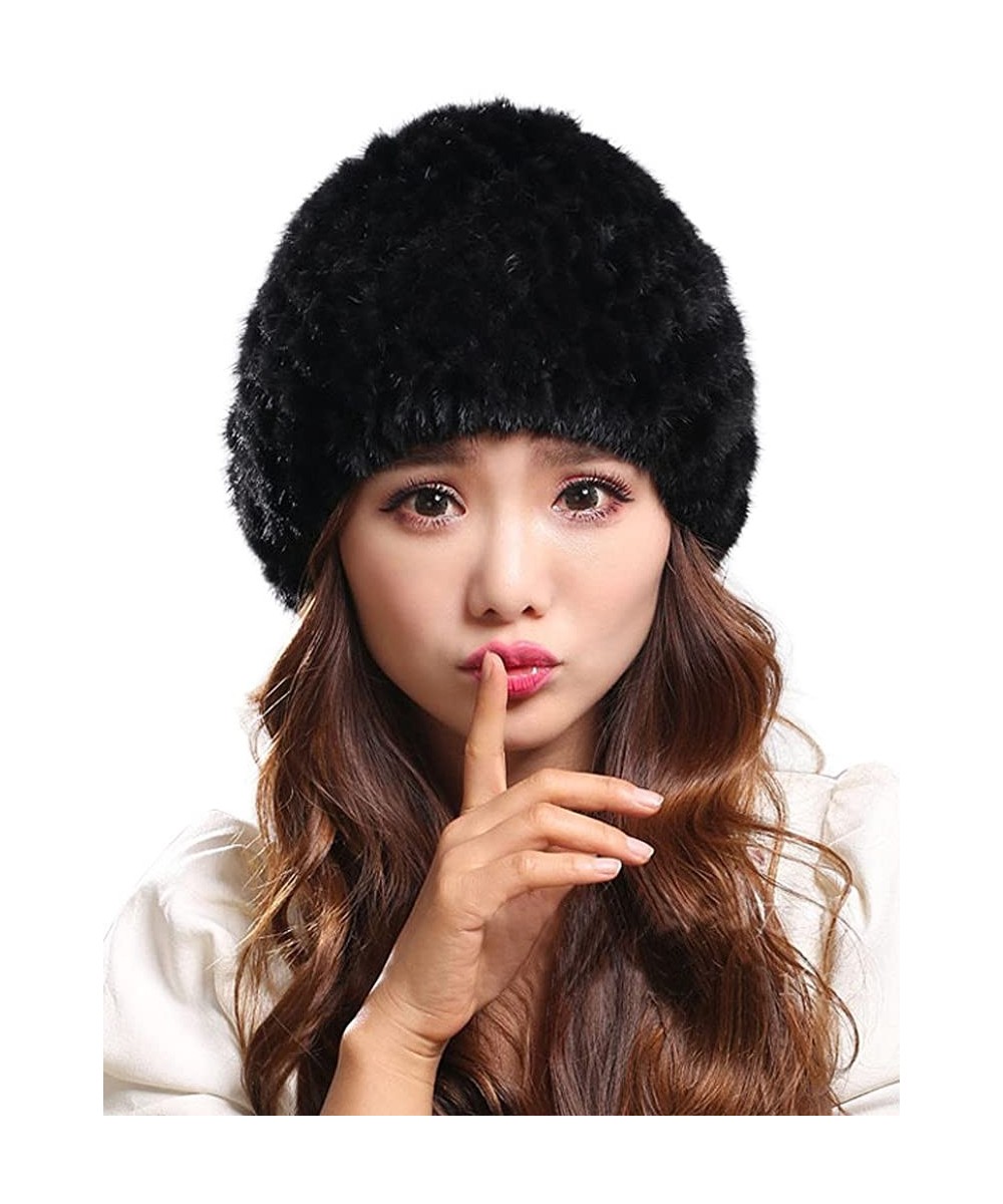 Skullies & Beanies Womens Genuine Mink Fur Knitted Hat Winter Beanie Warm Cap - Black - CB12N6MKKL1 $31.88