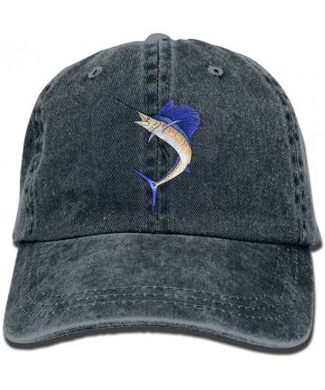 Skullies & Beanies Sailfish Denim Baseball Caps Hat Adjustable Cotton Sport Strap Cap for Men Women - Navy - CE18ECRAU2L $24.87