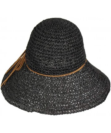 Sun Hats Packable Handwoven Crochet Straw Sun Hat w/ 4.5-inch Brim - Crushable Beach Cap - Black - C918Q2OQUY4 $18.57