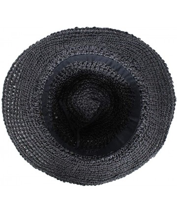 Sun Hats Packable Handwoven Crochet Straw Sun Hat w/ 4.5-inch Brim - Crushable Beach Cap - Black - C918Q2OQUY4 $18.57
