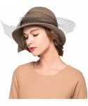 Fedoras Women's Vintage Fedoras Wool Felt Veil Hat - Camel - CS128NIYK5X $52.60