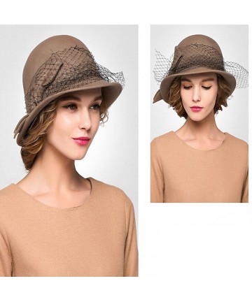 Fedoras Women's Vintage Fedoras Wool Felt Veil Hat - Camel - CS128NIYK5X $52.60
