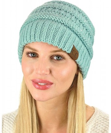 Skullies & Beanies Women's Sparkly Sequins Warm Soft Stretch Cable Knit Beanie Hat - Mint - CK18IQGHXTL $24.25
