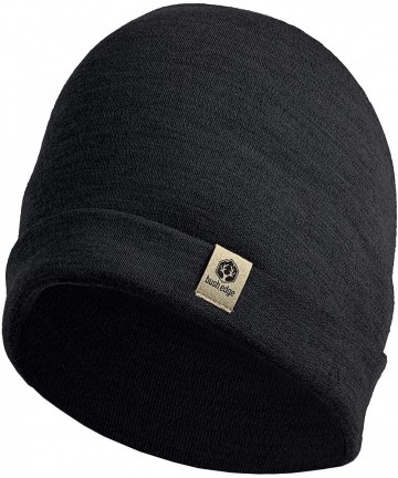 Skullies & Beanies 100% Merino Wool Cuff Beanie Hat - Black - CV18XAK5N6U $48.78