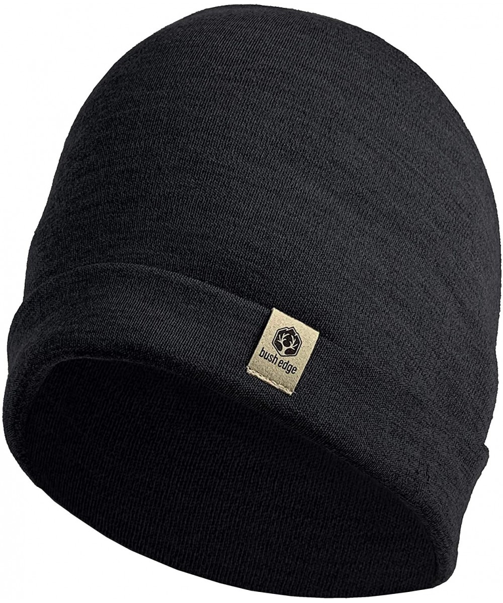 Skullies & Beanies 100% Merino Wool Cuff Beanie Hat - Black - CV18XAK5N6U $28.82