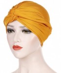 Skullies & Beanies Women's Sleep Soft Turban Autumn Winter Knotted Hat Wrap Cap Solid Color Muslim Knotted Wrap Scarf Cap - Y...