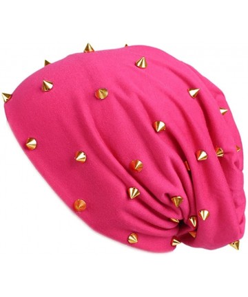 Skullies & Beanies Unisex Beanie Hat Skullcap Tuque Spike Stud Rivet Plain Color FFH394BEI - Hot Pink - CG187HRW9G4 $26.84