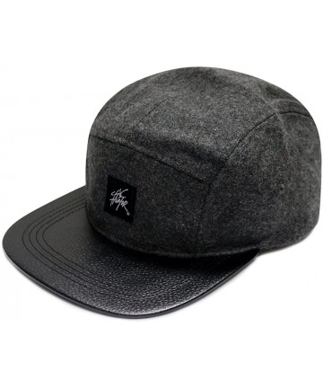 Baseball Caps 5 Panel Wool Leather 5 Panel Hat - Dark Grey - CP11IN8W83F $37.36