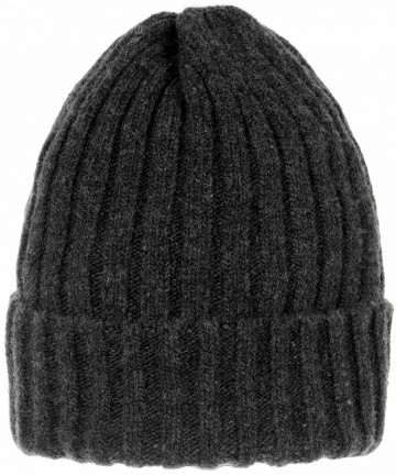 Skullies & Beanies Wool Ribbed Knitted Beanie Hat Slouchy Bobble Pom AC5476 - Charcoal - CP12NBXCPHC $31.75