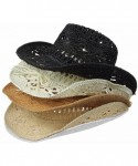 Sun Hats Summer Hats for Women Casual Solid Straw Hat Panama Cowboy Caps Men Hollow Out Beach Sun Hat - Milk White - C218EC6L...