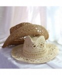 Sun Hats Summer Hats for Women Casual Solid Straw Hat Panama Cowboy Caps Men Hollow Out Beach Sun Hat - Milk White - C218EC6L...