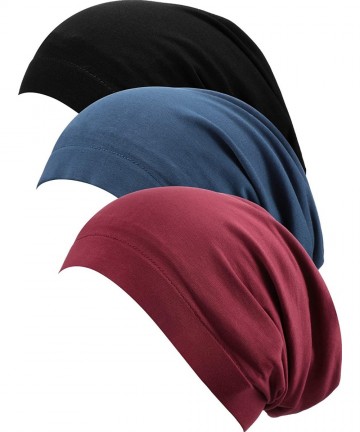 Skullies & Beanies 3 Pieces Satin Lined Sleep Cap Slouchy Sleeping Hat Beanie Slap Hat for Women (Black- Dark Blue- Wine Red)...