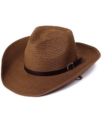 Cowboy Hats Men Straw Cowboy Hat Panama Outdoor Hat Wide Brim Shapeable Sun Hat - Coffee - CS1884G78I2 $23.12