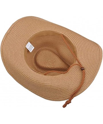 Cowboy Hats Men Straw Cowboy Hat Panama Outdoor Hat Wide Brim Shapeable Sun Hat - Coffee - CS1884G78I2 $23.12