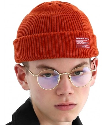 Skullies & Beanies Winter Fisherman Beanie Free Size Men Women - Unisex Stylish Plain Skull Hat Watch Cap -12 Color - Orange ...