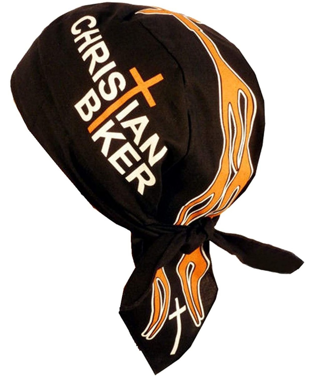 Skullies & Beanies Skull Cap Biker Caps Headwraps Doo Rags - Christian Biker on Black - CQ12ELHN4IT $19.12