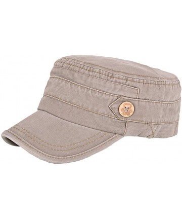 Baseball Caps Mens 100% Cotton Flat Top Running Golf Army Corps Military Baseball Caps Hats - Buttons Khaki - CU19747A539 $14.44