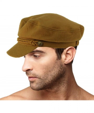 Newsboy Caps Men's 100% Soft Wool Greek Fisherman Sailor Fiddler Driver Hat Flat Cap - Solid Khaki - CW18LK6RA9Z $18.54