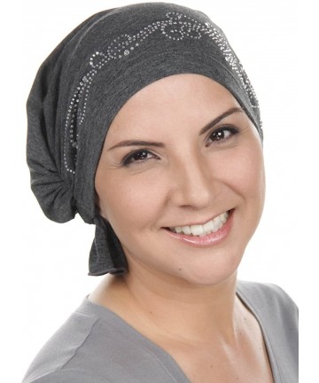 Skullies & Beanies The Abbey Cap with Rhinestones Chemo Caps Cancer Hats for Women - 20 -Charcoal Gray W/Clear Crystal Swirl ...
