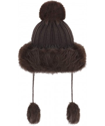 Bomber Hats Women Winter Hat Knitted Faux Fur Beanie Bonnet Furry Ear Bomber Trapper Hat - Coffee - C918L89X8SX $18.86