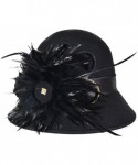 Bucket Hats Women's Wool Church Dress Cloche Hat Plumy Felt Bucket Winter Hat - Black - C512MAJRPW7 $33.62