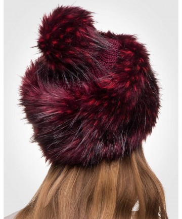 Skullies & Beanies Faux Fur Russian Hat for Women - Warm & Fun Fur Cuff Hat with Pom Pom - Maroon Raccoon - C31275IWGO9 $32.47