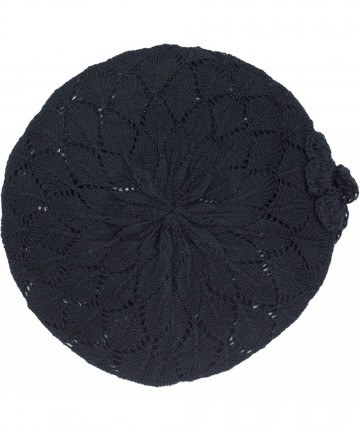 Berets Womens Crochet Flower Beanie Hats Lightweight Cutout Knit Beret Fashion Cap - Black Diamond Stripe - CU12LCQ6YCZ $18.79