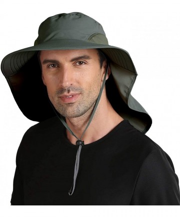 Sun Hats Outdoor Large Brim Fishing Hat with Neck Cover UPF 50+ Mesh Sun Hats - Army Green - CL18Q93MN75 $19.02