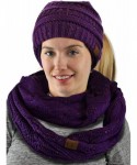 Skullies & Beanies Colorful Confetti BeanieTail Messy High Bun Cable Knit Beanie and Infinity Loop Scarf Set - Purple - C6193...