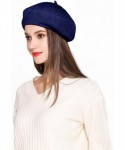 Berets Wool Beret Hat Solid Color French Artist Beret Skily Scarf Brooch - Dark Blue - C918KKSDLNH $15.16
