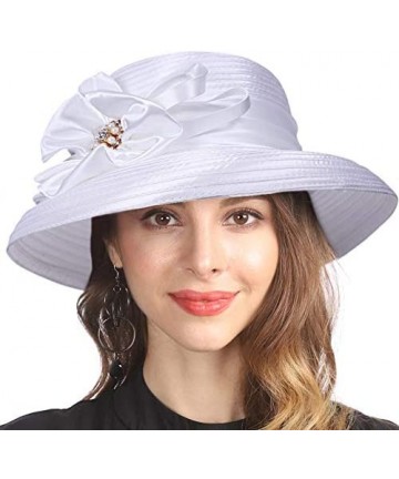Sun Hats Lady Church Kentucky Derby Sun Hat Wedding Tea Party Dress Bowler Hat - White - CC194KWQWRY $39.08
