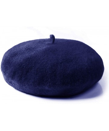 Berets Wool Beret Hat Solid Color French Artist Beret Skily Scarf Brooch - Dark Blue - C918KKSDLNH $15.16