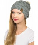 Skullies & Beanies Hat-43 Thick Warm Cap Hat Skully Faux Fur Pom Pom Cable Knit Beanie - Natural Grey - C518X8X60Y3 $17.63