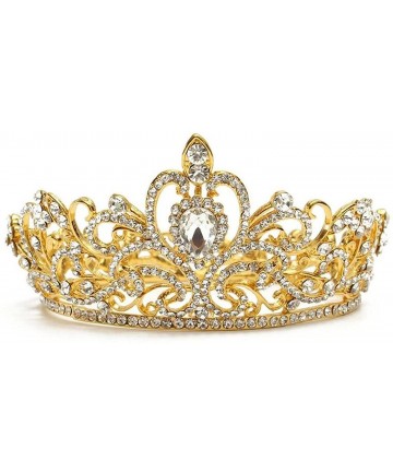 Headbands Luxury Gold-Tone Drop Queen Pageant Prom Crystal Wedding Bridal Tiara Crown(A1072) - gold - CF185L5QQKD $40.18