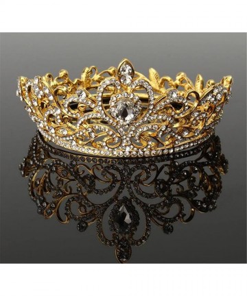 Headbands Luxury Gold-Tone Drop Queen Pageant Prom Crystal Wedding Bridal Tiara Crown(A1072) - gold - CF185L5QQKD $23.55