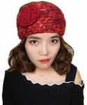 Headbands Elegant Camellia Flower Cable Knit Winter Turban Ear Warmer Headband - Red - CI189R6Y8AZ $12.67