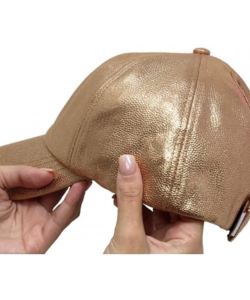 Baseball Caps Satin Lined Cap - Satin Lined Hat to Protect Hair from Breakage and Frizz - Faux Leather Gold - CL194AK7LNO $31.34