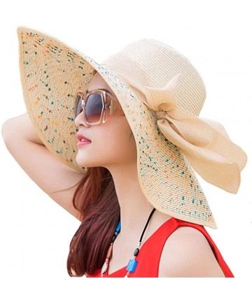 Sun Hats Women's Big Bowknot Straw Sun Hat Floppy Foldable Roll up UV 50+ Beach Cap - Royal Blue-style B - CZ18STNGRIW $17.55