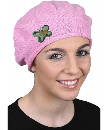Berets 100% Cotton Beret French Ladies Hat with Army Butterfly Applique - Pink - CH18R87L4G7 $30.88