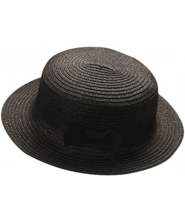 Fedoras Sun Hats Caps- Adult Parent & Kids Bowknot Breathable Hat Straw Hat Summer Beach Hat - Black - CQ18EXSLNYO $11.91